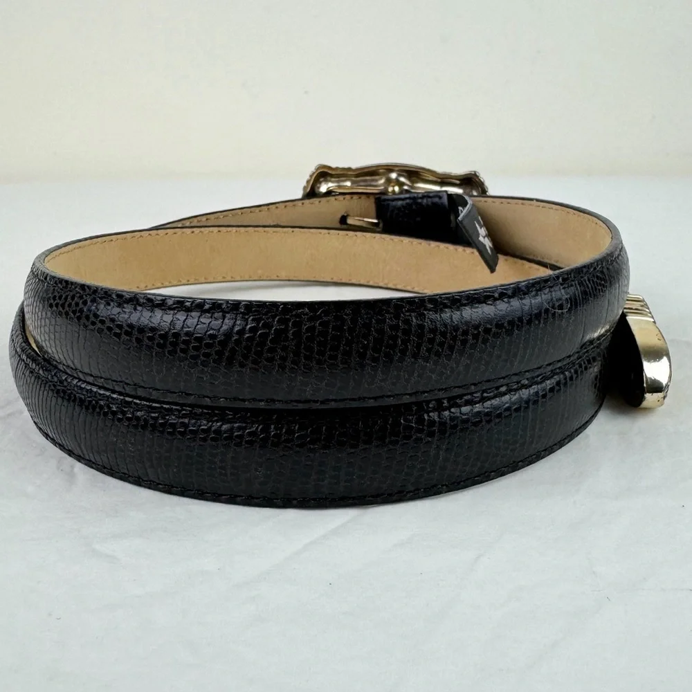 Brighton Snake Embossed Black Leather Belt